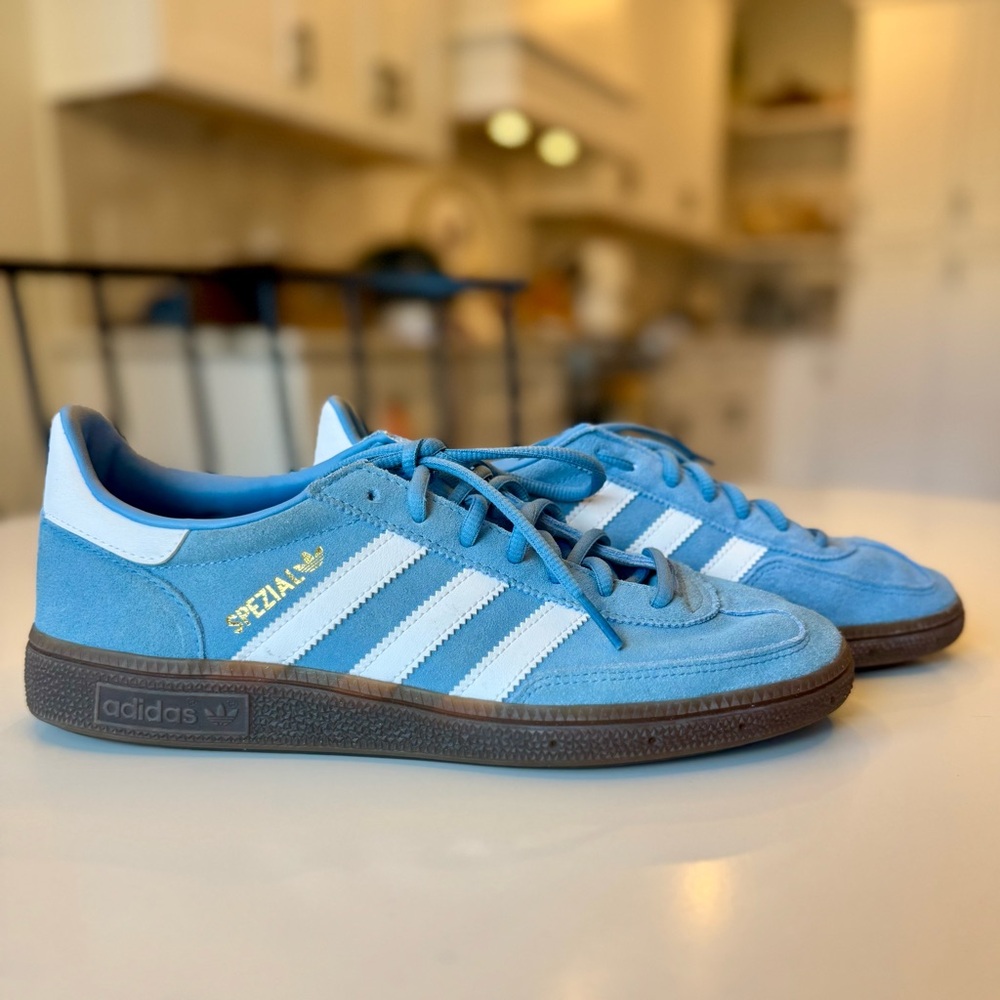 Adidas Light Blue and White Gazelle Sneakers